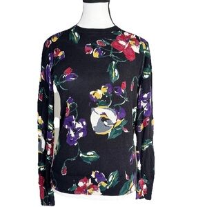 LAUREN Ralph Lauren Sweater Size S/P Floral Black Modal Cotton Crewneck Preppy